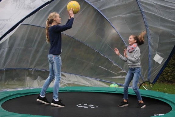 Daisy and Marie in the trampoline tent