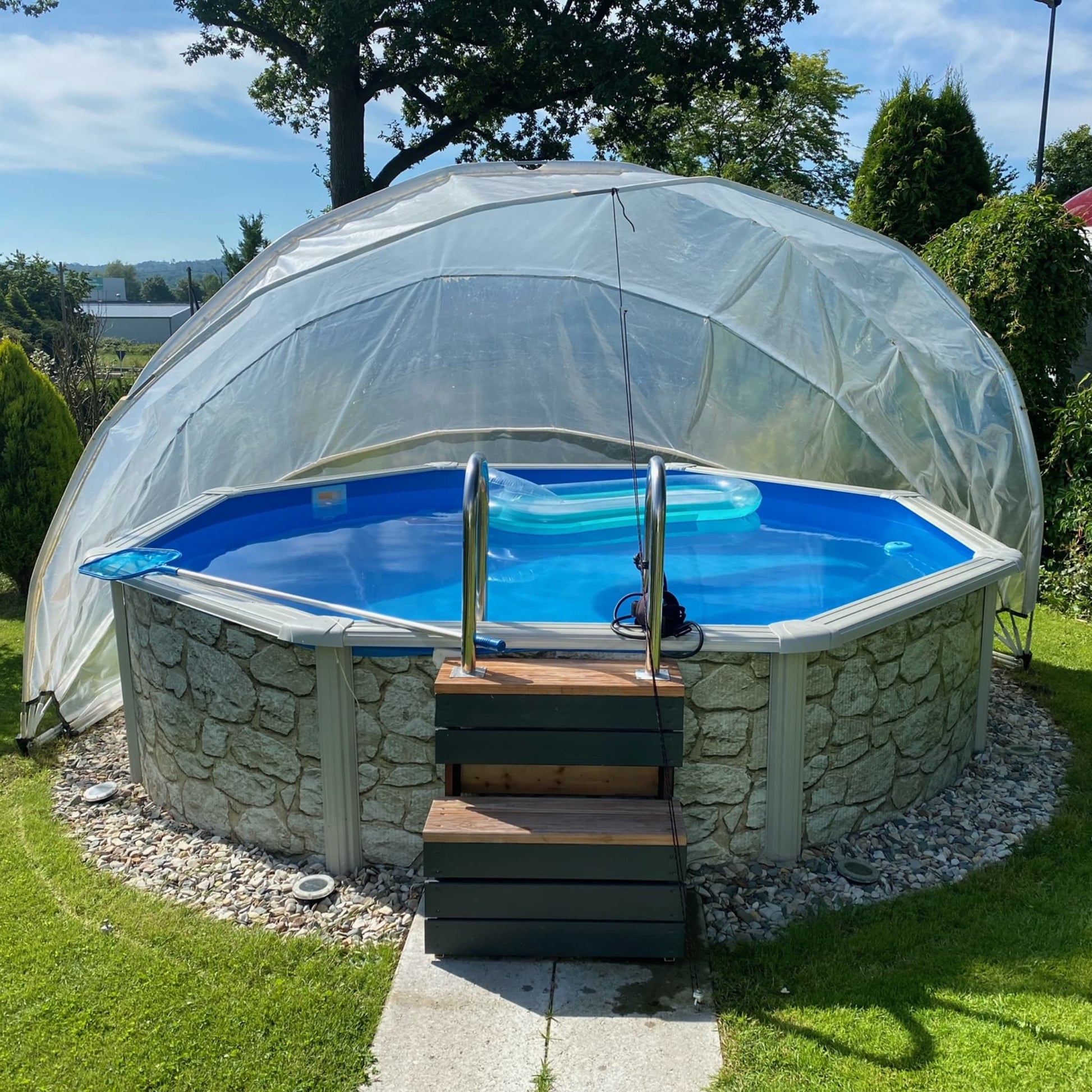 pool zelt winterfest SunnyTent Poolüberdachung Rund Größe M ø4.40m