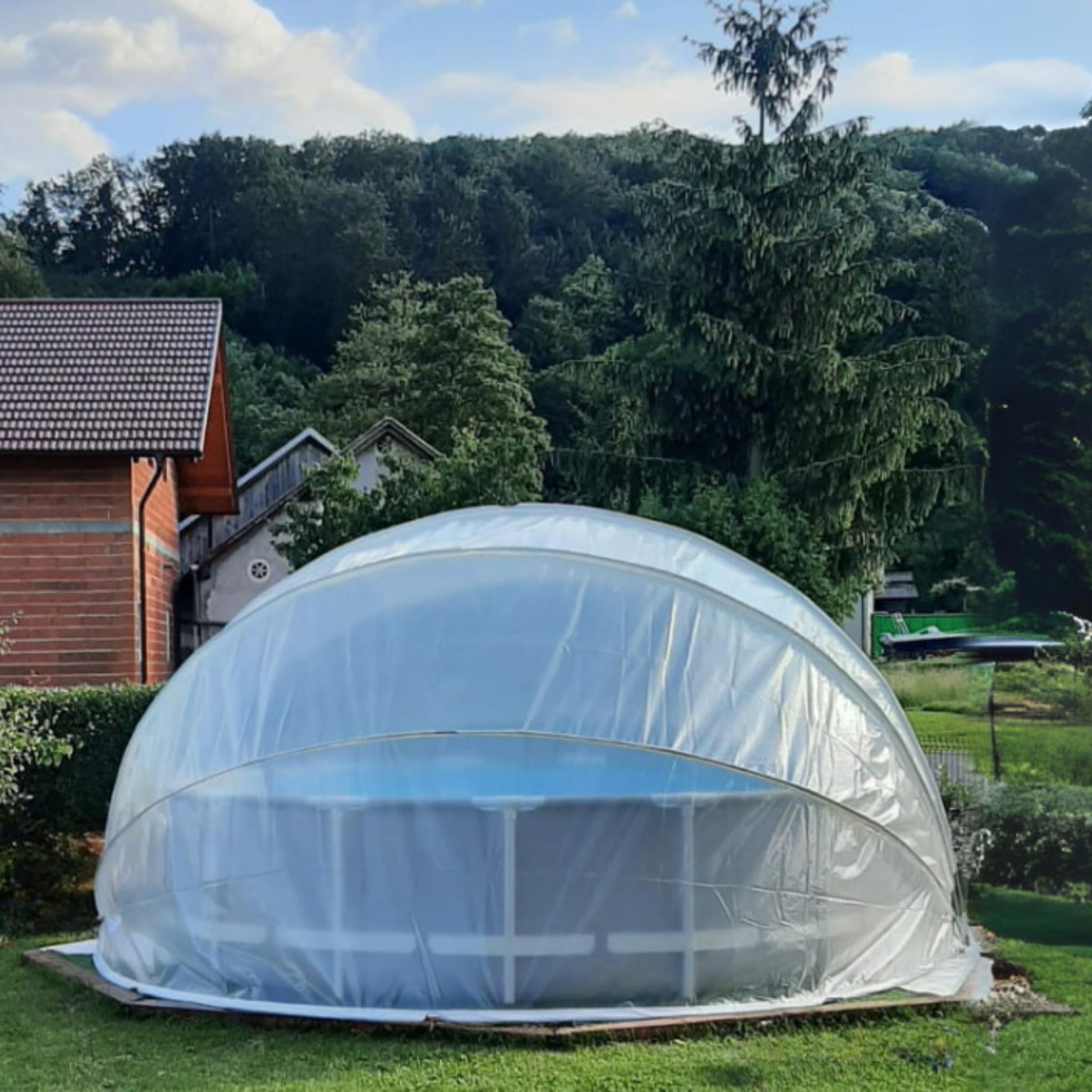 pool zelt winterfest SunnyTent Poolüberdachung Rund Größe XL ø6.40m